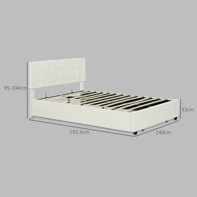 HOMCOM Double Bed Frame with Storage and Adjustable Velvet Headboard