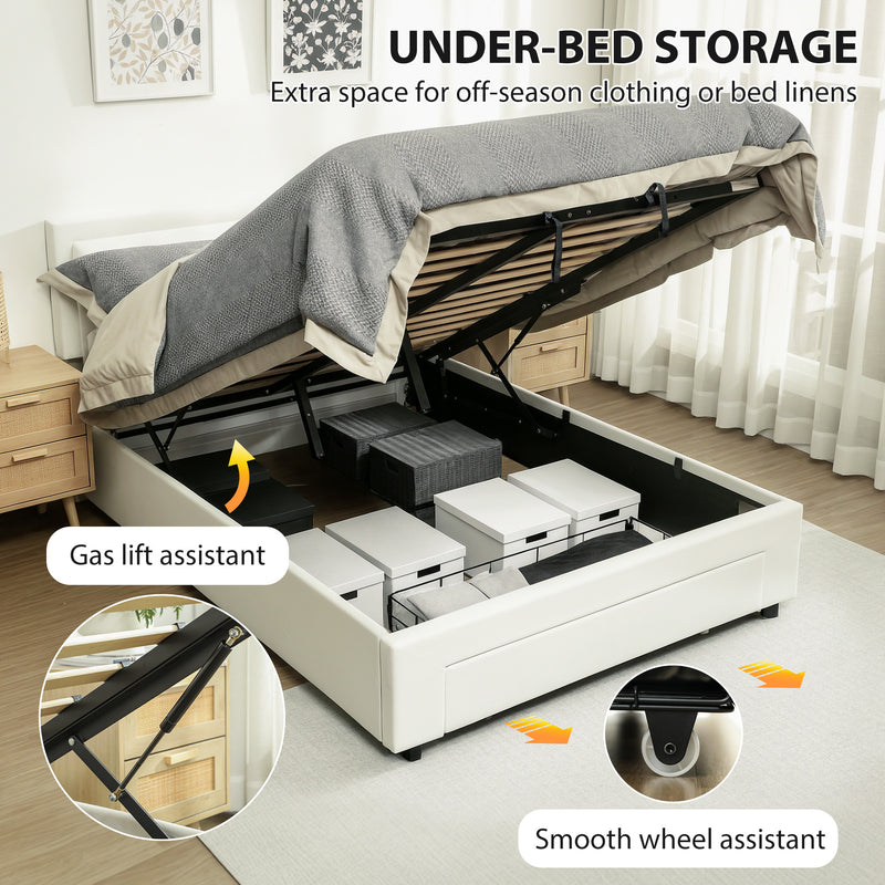HOMCOM Double Bed Frame with Storage and Adjustable Velvet Headboard