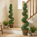 HOMCOM Set Of 2 Potted Artificial Plants, Topiary Spiral Boxwood Trees