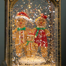 21cm Dual Powered Light up Lantern Christmas Water Spinner with Gingerbread Family Scene
