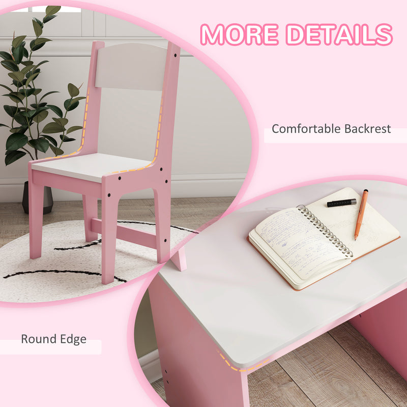ZONEKIZ Kids Desk and Chair Set with Storage for 5-8 Years, Pink