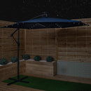 Samuel Alexander 3m Solar Powered Cantilever Lit Banana Garden Parasol with Crank Handle & White LED Lights in Blue
