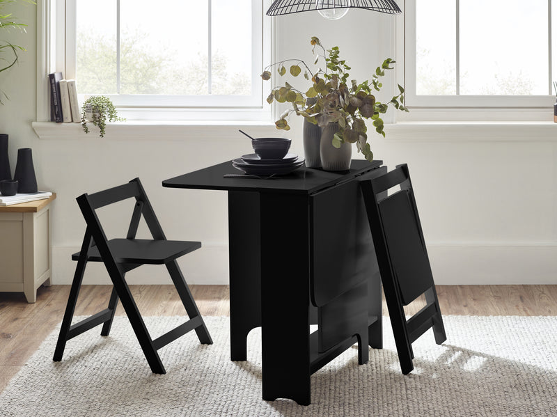 Gatan Small Gateleg Table With 2 Chairs - Black