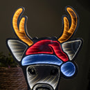 40cm Light Up Christmas Deer Head In Santa Hat Infinity Decoration With LEDs