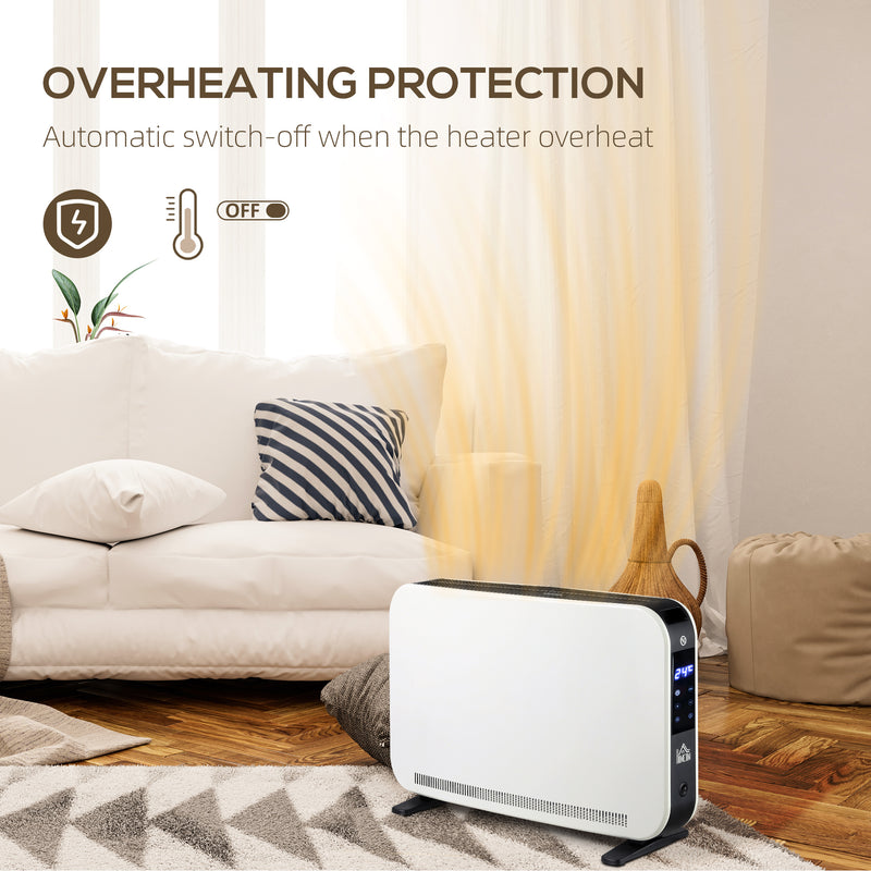 HOMCOM Portable Convector Heater with 24H Timer Adjustable Temperature White