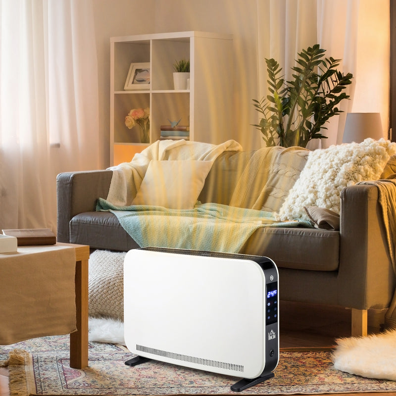 HOMCOM Portable Convector Heater with 24H Timer Adjustable Temperature White