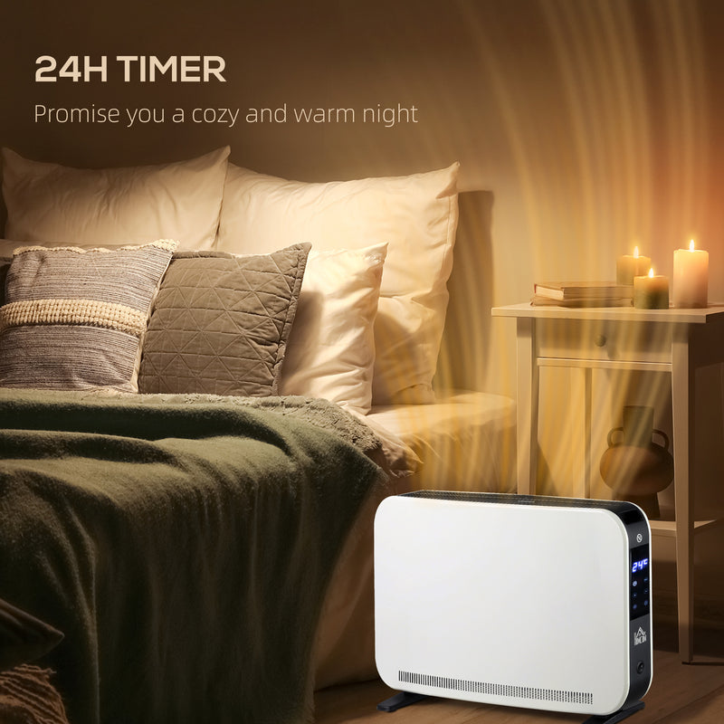 HOMCOM Portable Convector Heater with 24H Timer Adjustable Temperature White