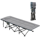 Outsunny Camping Bed For Adults With Cushion, Headrest, Side Pocket - Khaki/Grey