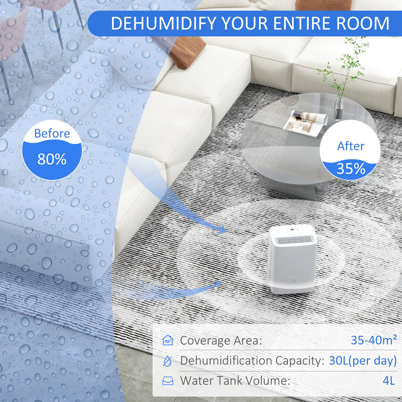 HOMCOM 30L/Day Dehumidifier for Home, with Auto-Clean Filter, 24H Timer