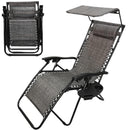 Multi Position Garden Gravity Relaxer Chair Sun Lounger with Sun Canopy in Grey