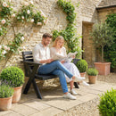 Outsunny 2 Seater Wood Garden Bench, Slatted Patio Bench with Armrest Black