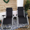Set of 2 Multi Position Zero Gravity Relaxer Chair Sun Lounger in Black & Silver