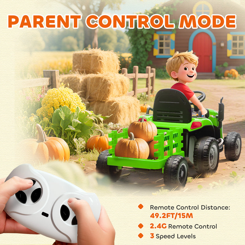 AIYAPLAY Ride on Tractor and Trailer, 12V Electric Ride on Tractor,