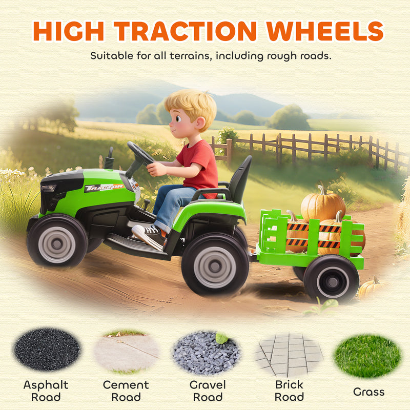 AIYAPLAY Ride on Tractor and Trailer, 12V Electric Ride on Tractor,