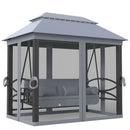 Outsunny 3 Person Canopy Gazebo Swing Outdoor Patio Lounge W/ Mesh Walls, Grey
