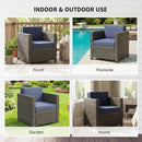 Outsunny Rattan Garden Armchair, Cushioned Single Rattan Chair, Brown/Blue
