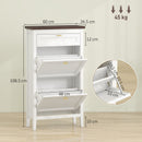 HOMCOM Shoe Cabinet with 2 Flip Drawers, Narrow Shoe Storage Cabinet, White
