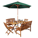 Outdoor 6 Person Folding Rectangular Wooden Garden Dining Table Chairs and 2 Benches Parasol and Base set