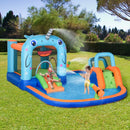 Outsunny Bouncy Castle with Paddling Pool and Sprinkler - Narwhals