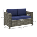 Outsunny Rattan Wicker 2-seat Sofa Loveseat Padded Garden Furniture