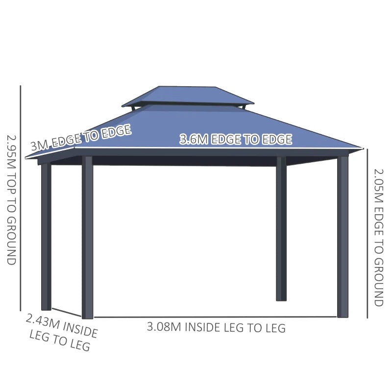 Outsunny Hardtop Gazebo 3x3.6m - Grey