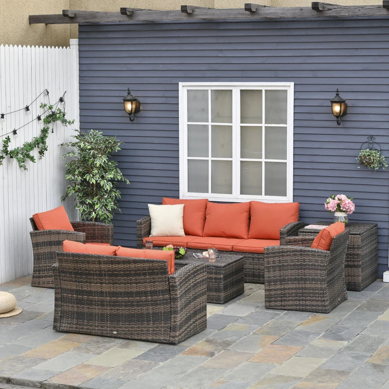 Outsunny Rattan Sofa Set Furniture with Storage - Brown