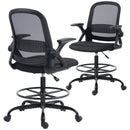 HOMCOM Mesh Painting Chair, Rolling Desk Chair With Flip-up Armrests, Black