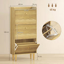 HOMCOM Narrow Shoe Cabinet, Shoe Storage Cabinet with 3 Flip Drawers, Oak