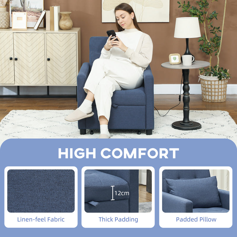 HOMCOM Convertible Single Chair Bed with Upholstered Fabric