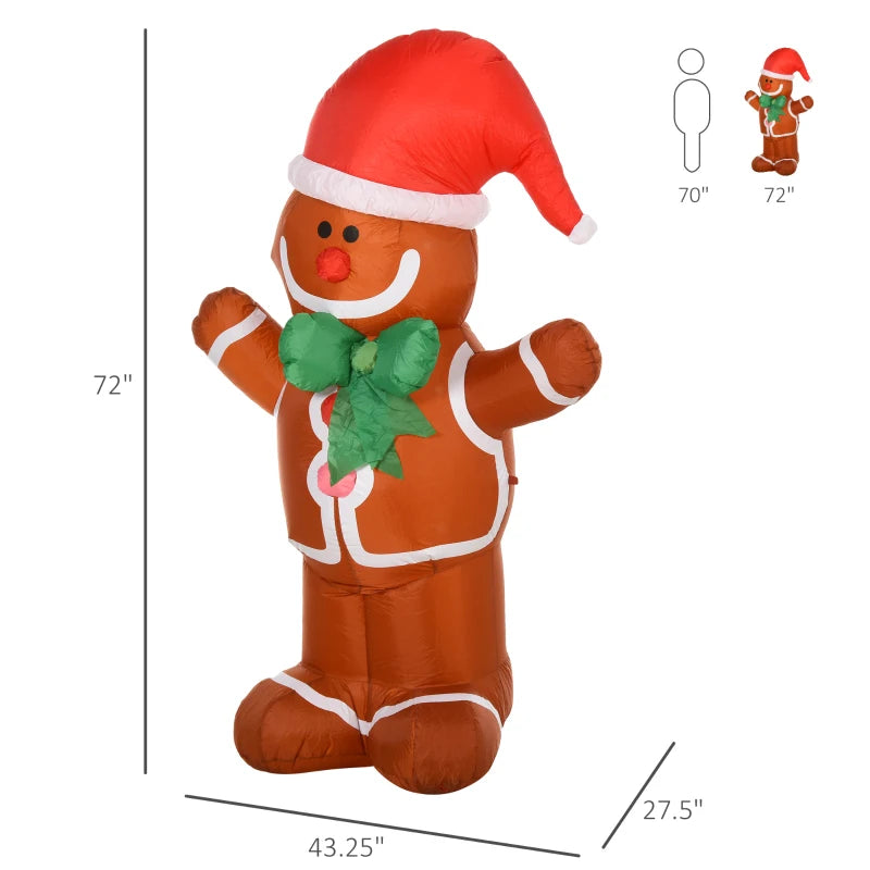 HOMCOM Christmas Inflatable Gingerbread Man with Lights 6ft