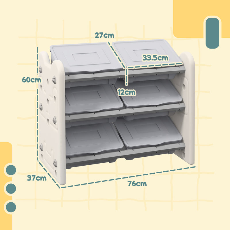 AIYAPLAY Kids Toy Storage Units with 6 Storage Boxes, 76 x 37 x 60cm, Grey