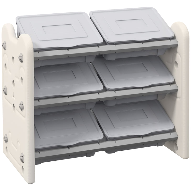 AIYAPLAY Kids Toy Storage Units with 6 Storage Boxes, 76 x 37 x 60cm, Grey
