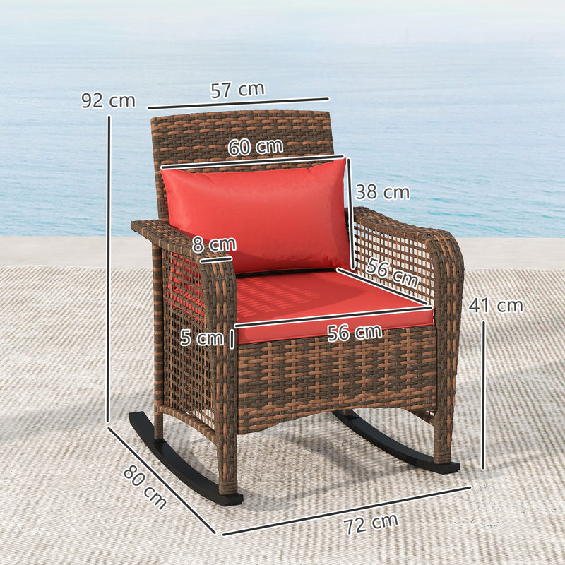 Outsunny Rattan Garden Rocking Chair w/ Seat and Back Cushions