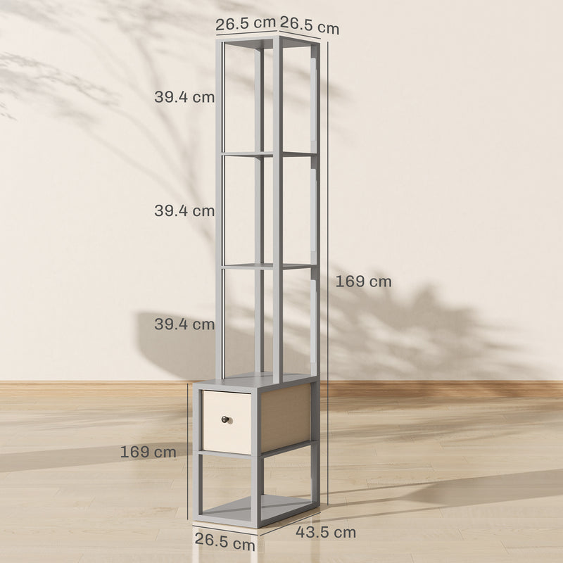 HOMCOM Floor Lamp with Shelves, LED Standing Lamp with Fabric Drawer