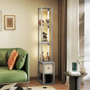 HOMCOM Floor Lamp with Shelves, LED Standing Lamp with Fabric Drawer