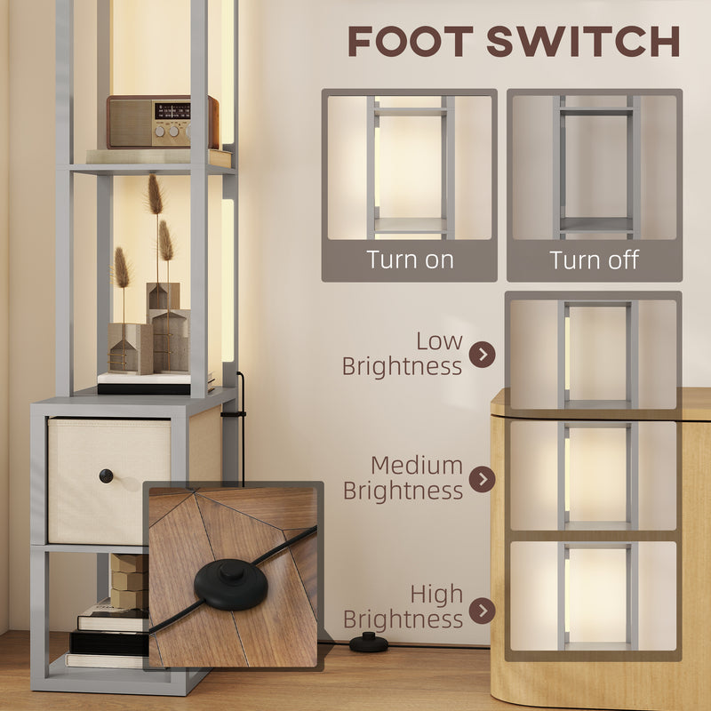 HOMCOM Floor Lamp with Shelves, LED Standing Lamp with Fabric Drawer