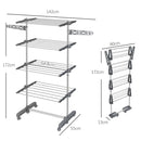 HOMCOM 4-Tier Large Clothes Airer Stainless Steel Clothes Drying Rack Grey