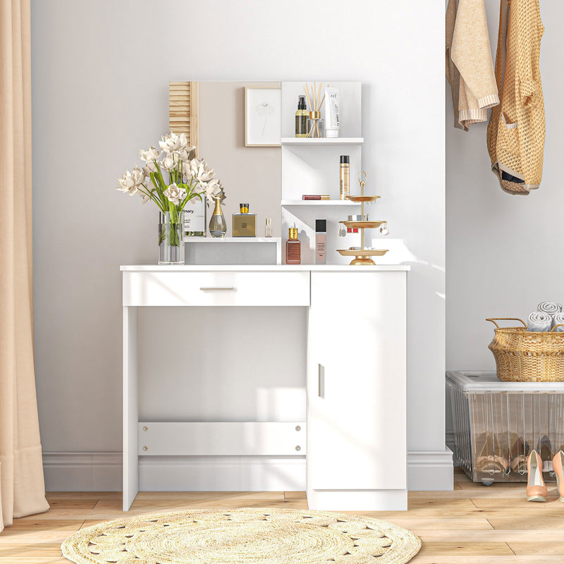 HOMCOM Vanity Table, Makeup Table with Mirror and Storage, White