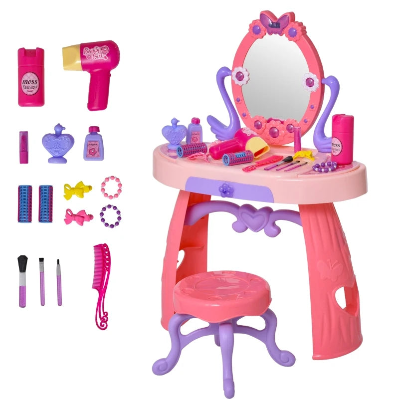 HOMCOM Dressing Table Playset - Pink Purple