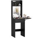 HOMCOM Compact Dressing Table with Lighted Mirror Open Shelves Drawer Black