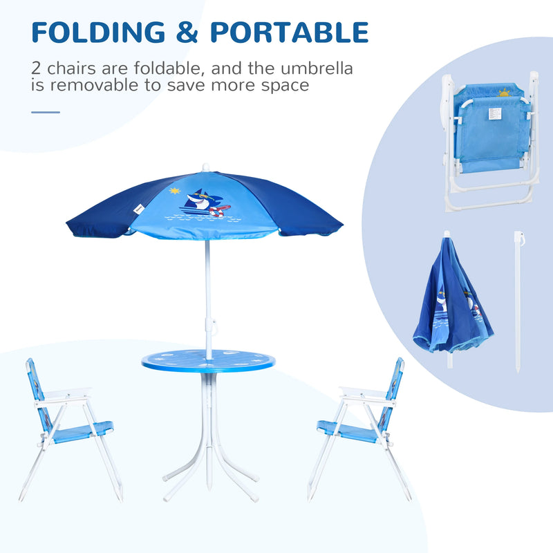 Outsunny Kids  Table Chair &  Umbrella  set Ages 3-6 Years - Blue