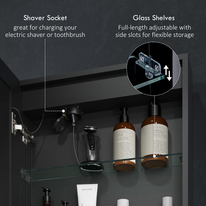 HOMCOM Bathroom Cabinet With Mirror, LED Lights And Demister Pad, Black