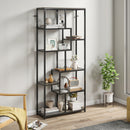HOMCOM Industrial Bookcase 7-Tier Bookshelf Shelving Unit Grey Black