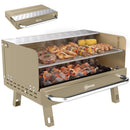 Outsunny Portable Barbecue Grill With Adjustable Grates For Camping, Khaki