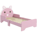 ZONEKIZ Toddler Bed Frame Cat Design Kids Bed With Guardrails - Pink