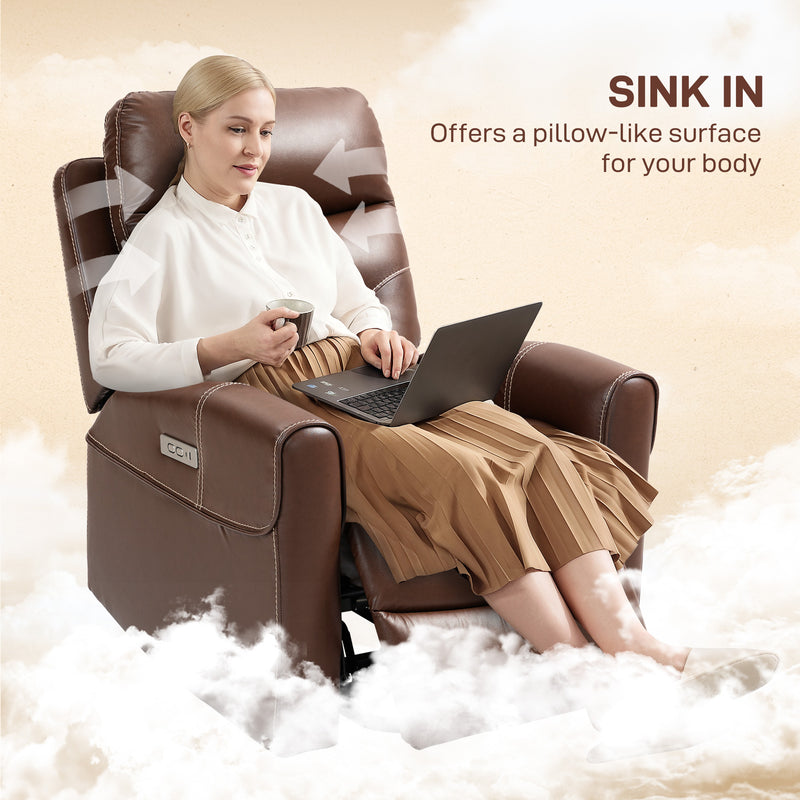 HOMCOM Overstuffed Riser and Reclining Chair with USB Ports, Remote