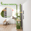 PawHut 225-255Hcm Floor To Ceiling Cat Tree W/ Hammocks, Condo - Green