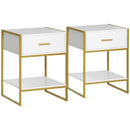 HOMCOM Modern Bedside Table Set Of 2 Side Table Shelf Drawer Bedroom