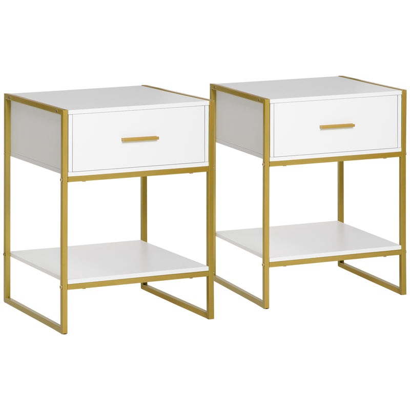 HOMCOM Modern Bedside Table Set of 2 Side Table Shelf Drawer Bedroom