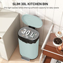 HOMCOM Slim Rectangular Pedal Bin With Soft-Close Lid, 30L Kitchen Bin Green